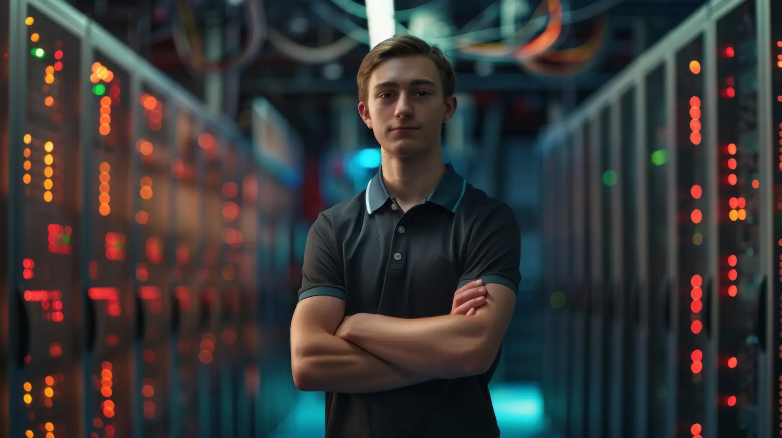 UKNode engineer in the Manchester data centre — real humans behind every cPanel ticket.