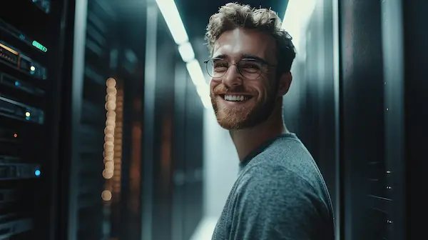 An engineer in the UKNode Manchester data centre.